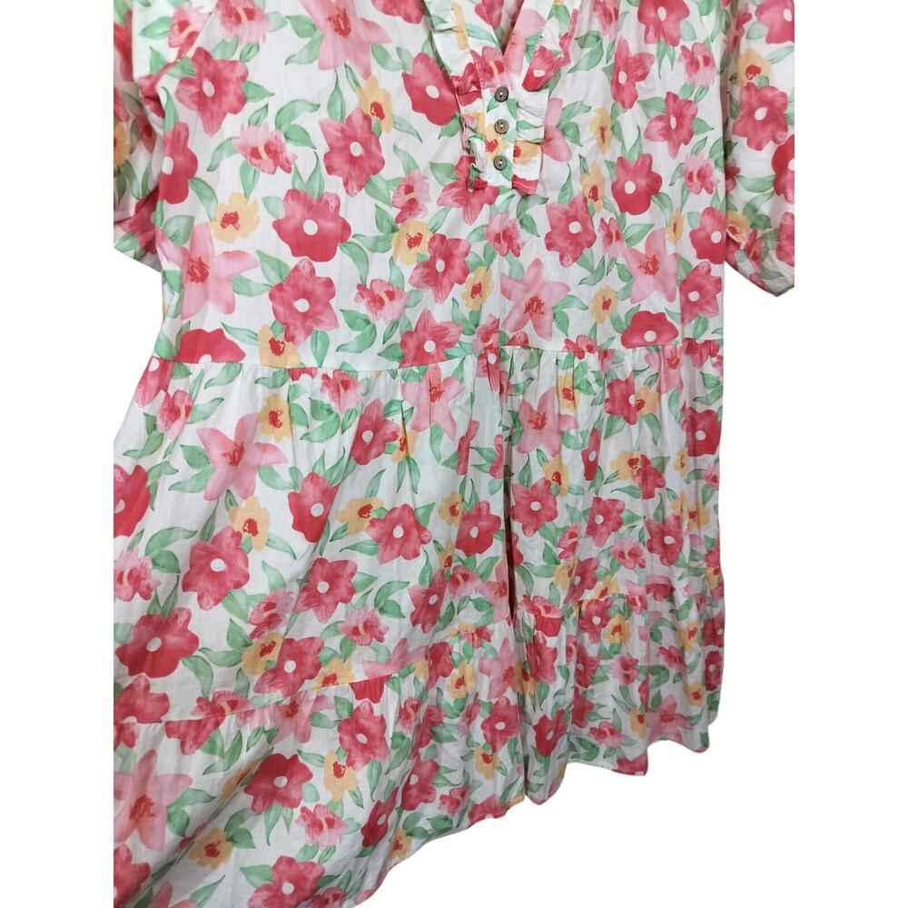 5273) Gigio USA Pastel Cotton Floral Tiered Babydoll Puff Sleeves Dress Medium - Picture 6 of 11